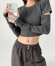コンパクト ロング スリーブ カットアウト トップス