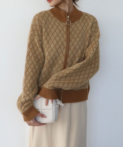【セール】ダイヤ柄ZIPニットカーディガン（ニット/セーター）｜TITE IN THE STORE（ティテ インザ ストア）