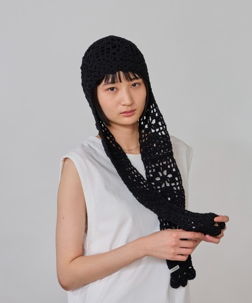 OVERRIDE(オーバーライド)の「OVERRIDE CROCHET SCARF BEANIE SGP / オーバーライド(ニットキャップ/ビーニー・レディース・ブラック/ライトブルー/ライトグレー・57~59cm)」の5枚目の写真