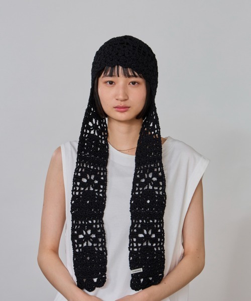 OVERRIDE(オーバーライド)の「OVERRIDE CROCHET SCARF BEANIE SGP / オーバーライド(ニットキャップ/ビーニー・レディース・ブラック/ライトブルー/ライトグレー・57~59cm)」の4枚目の写真