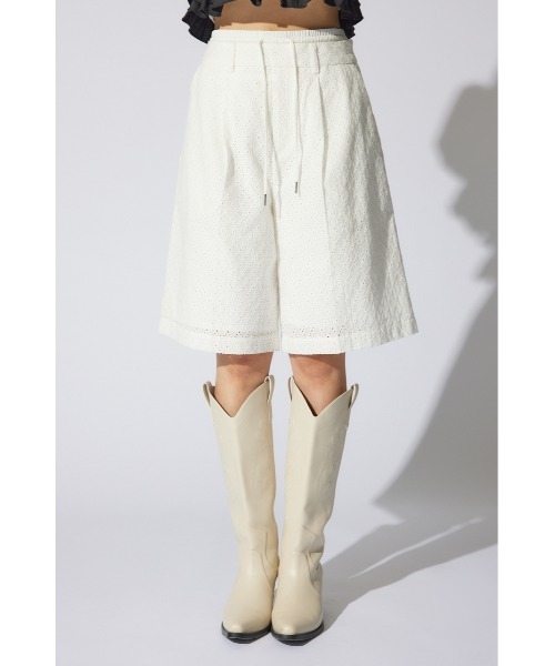 rienda（リエンダ）の「コットンレースジャストウエストハーフパンツ（スラックス・レディース・ホワイト・SMALL/MEDIUM）」の5枚目の写真