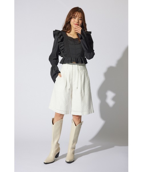 rienda（リエンダ）の「コットンレースジャストウエストハーフパンツ（スラックス・レディース・ホワイト・SMALL/MEDIUM）」の14枚目の写真