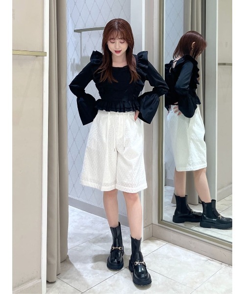 rienda（リエンダ）の「コットンレースジャストウエストハーフパンツ（スラックス・レディース・ホワイト・SMALL/MEDIUM）」の15枚目の写真