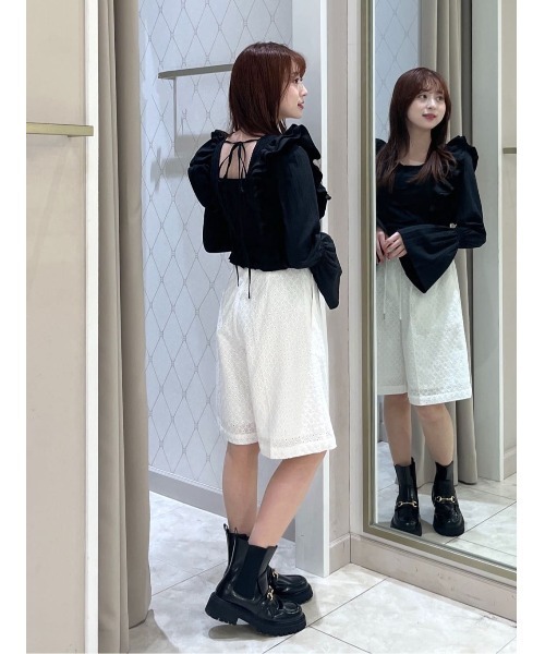 rienda（リエンダ）の「コットンレースジャストウエストハーフパンツ（スラックス・レディース・ホワイト・SMALL/MEDIUM）」の16枚目の写真