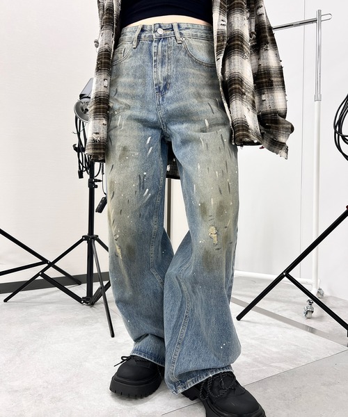 Figments(フィグメンツ)の「ペイントバギーデニム(デニムパンツ・レディース・ブルー・SMALL/MEDIUM/LARGE)」の3枚目の写真