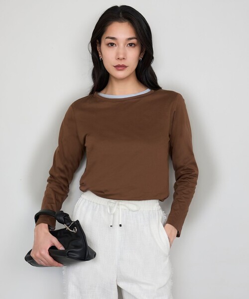 ICB(アイシービー)の「【洗える】46Gハンドレッドジャージー プルオーバー(Tシャツ/カットソー・レディース・アイボリー系7/ブラック系7/黄土色系7・X-SMALL/MEDIUM/SMALL)」の1枚目の写真