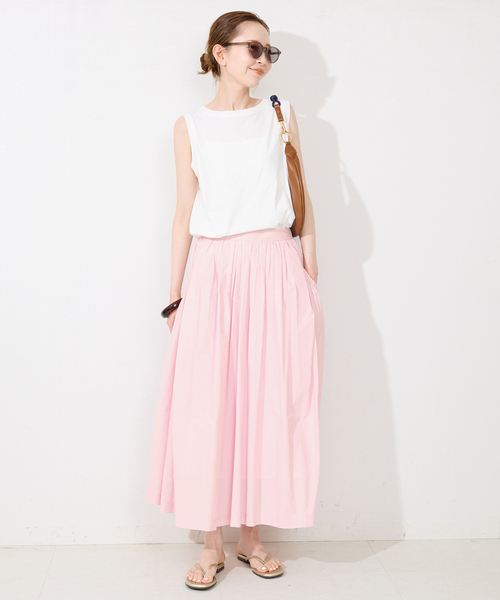 room306contemporary ナイロンウェストギャザースカート　美品 撥水・接触冷感】ナイロンストレッチギャザースカート | human