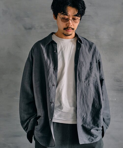 EDIFICE Herdmans リネン 23ss ワイドカラーシャツ　M 美品 EDIFICE Herdmans リネン 23ss ワイドカラーシャツ M 美品