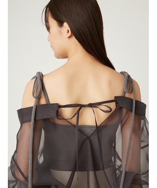 FRAY I.D（フレイアイディー）の「ショルダーリボンニットレイヤードシャツ（シャツ/ブラウス・レディース・ブルー/オフホワイト/グレー・FREE）」の12枚目の写真