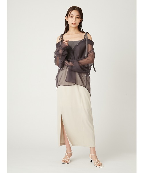 FRAY I.D ショルダーリボンニットレイヤードシャツ　タグ付き　GRW FRAY I.D（フレイアイディー）の「ショルダーリボンニットレイヤード