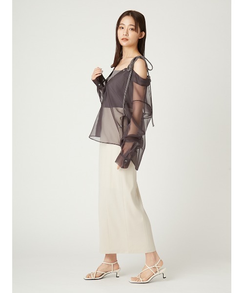 FRAY I.D（フレイアイディー）の「ショルダーリボンニットレイヤードシャツ（シャツ/ブラウス・レディース・ブルー/オフホワイト/グレー・FREE）」の15枚目の写真