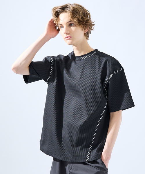 AH ABAHOUSE（エーエイチアバハウス）の「【AH ABAHOUSE】PERFECTEX ハンドステッチ ワッフル 半袖Tシャツ（Tシャツ/カットソー・メンズ・ホワイト/ブラック/グレイッシュベージュ・46/48）」の2枚目の写真