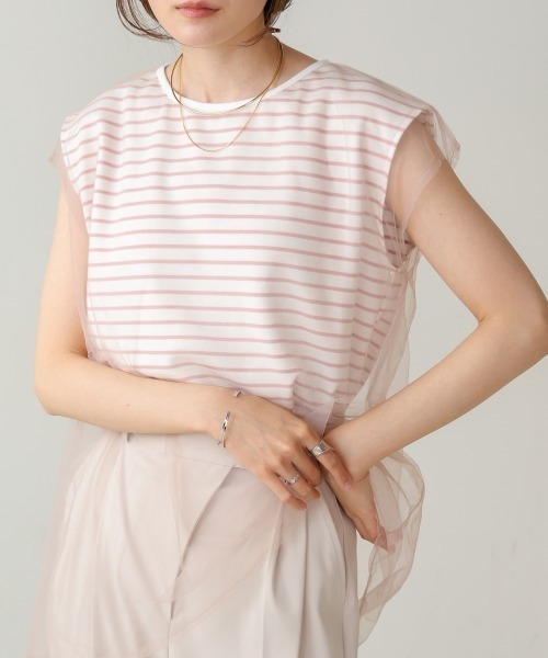 Bab(バブ)の「チュールボーダーノースリーブトップス(Tシャツ/カットソー・レディース・杢グレー/オフホワイト/ブラック/ピンク・FREE)」の14枚目の写真