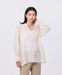 【L】【1枚で決まる】【ウォッシャブル】ヘアリ－ジャカードブラウス