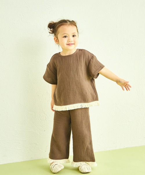 sea and shells by pairmanon（シーアンドシェルズバイペアマノン）の「【sea and shells by pairmanon】フリンジ付き リラックス セットアップ（その他ベビーウェア・キッズ・アイボリー/グリーン系その他/ブラウン・100/110/80/90）」の3枚目の写真