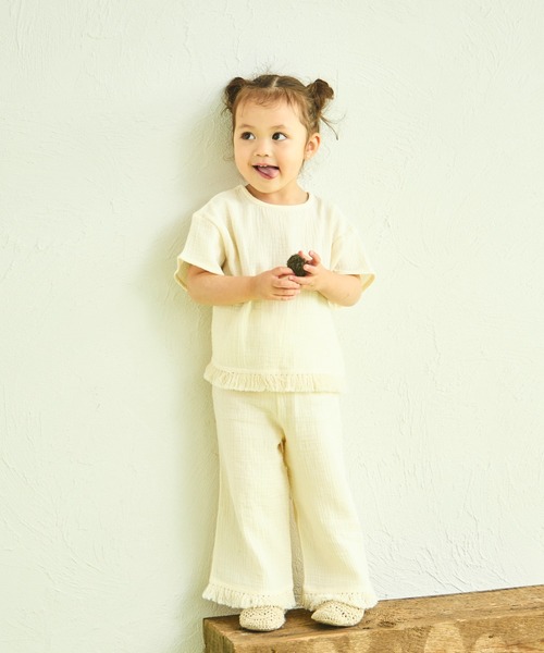 sea and shells by pairmanon（シーアンドシェルズバイペアマノン）の「【sea and shells by pairmanon】フリンジ付き リラックス セットアップ（その他ベビーウェア・キッズ・アイボリー/グリーン系その他/ブラウン・100/110/80/90）」の6枚目の写真