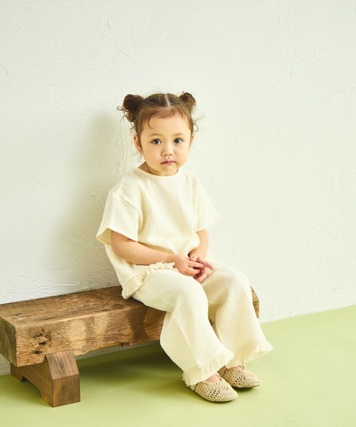 sea and shells by pairmanon（シーアンドシェルズバイペアマノン）の「【sea and shells by pairmanon】フリンジ付き リラックス セットアップ（その他ベビーウェア・キッズ・アイボリー/グリーン系その他/ブラウン・100/110/80/90）」の9枚目の写真