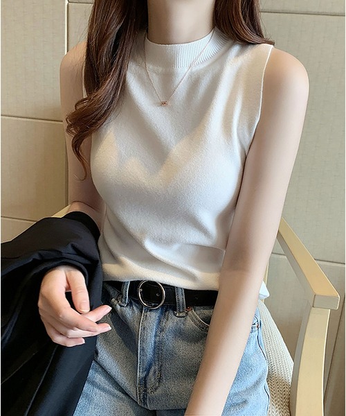 Asterellivi(アステレリビ)の「ノースリーブニットプルオーバー(Tシャツ/カットソー・レディース・グレー/ブラック/ブラウン系その他/ホワイト/グリーン・FREE)」の1枚目の写真