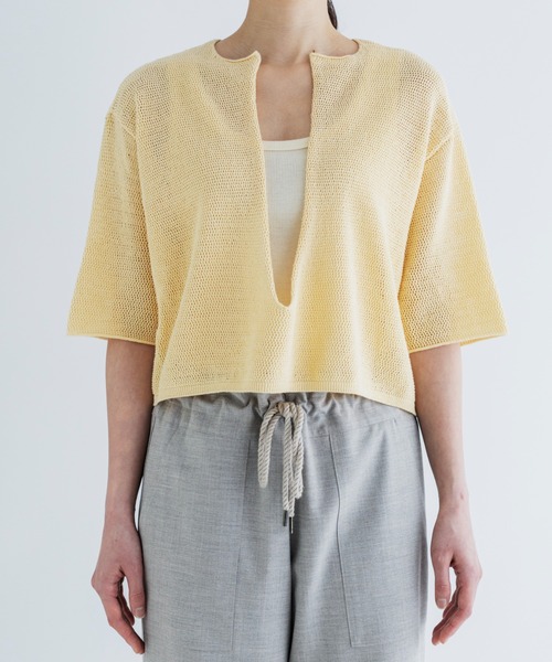 ニット セーター MEYAME/メヤメ　ロングスリットハーフスリーブニット　LONG SLIT HALF-SLEEVE KNIT レディース MEYAME/メヤメ ロングスリットハーフスリーブニット LONG SLIT
