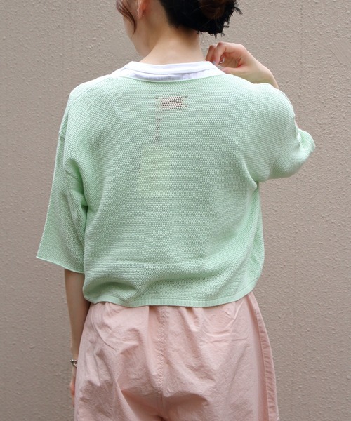 MEYAME メヤメ　LONG SLIT HALF-SLEEVE KNIT LONG SLIT HALF-SLEEVE KNIT – MEYAME