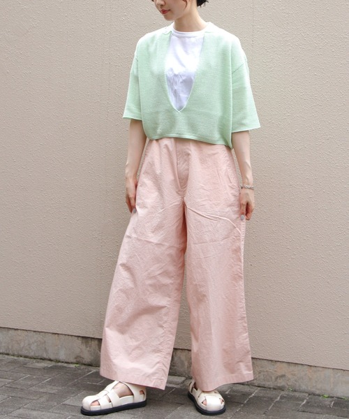 MEYAME/メヤメ ロングスリットハーフスリーブニット LONG SLIT HALF