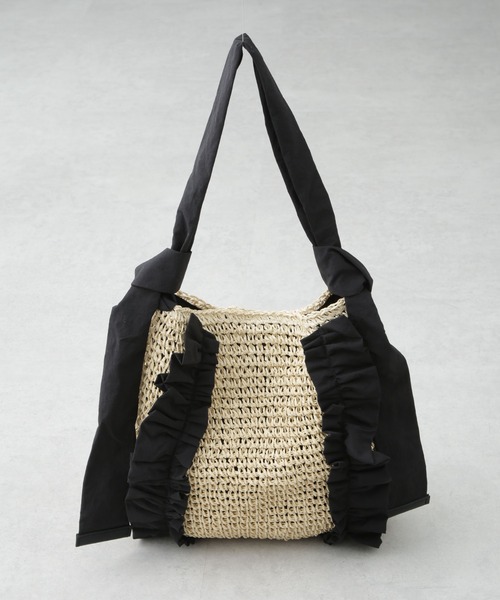 NANO universe（ナノユニバース）の「ギャザーフリルソフトペーパー編みバッグ（トートバッグ・レディース・ナチュラル/グレー系その他4・FREE）」の5枚目の写真