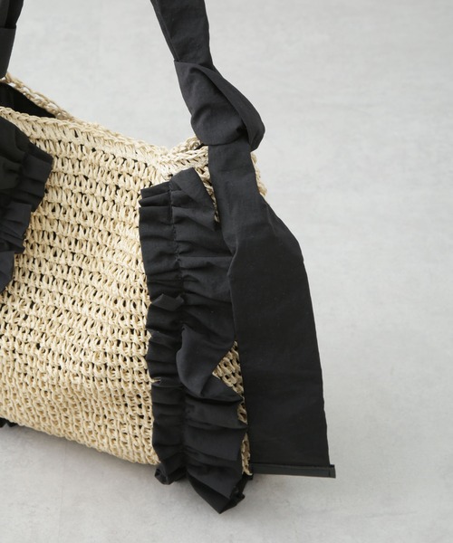 NANO universe（ナノユニバース）の「ギャザーフリルソフトペーパー編みバッグ（トートバッグ・レディース・ナチュラル/グレー系その他4・FREE）」の6枚目の写真