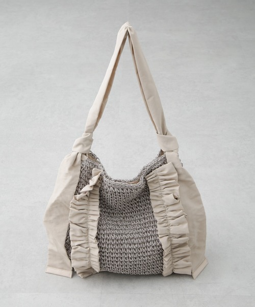 NANO universe（ナノユニバース）の「ギャザーフリルソフトペーパー編みバッグ（トートバッグ・レディース・ナチュラル/グレー系その他4・FREE）」の3枚目の写真