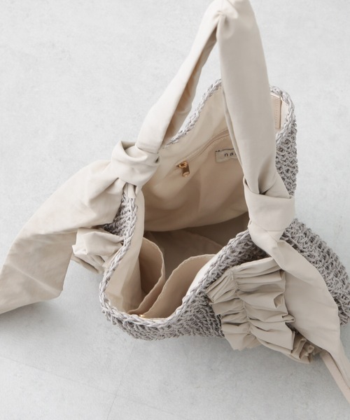 NANO universe（ナノユニバース）の「ギャザーフリルソフトペーパー編みバッグ（トートバッグ・レディース・ナチュラル/グレー系その他4・FREE）」の4枚目の写真