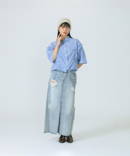 ROSE BUD(ローズバッド)の「CROPPED SHIRT(シャツ/ブラウス・レディース・ブルー/ホワイト・ONE SIZE)」の12枚目の写真