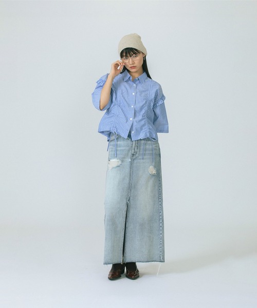 ROSE BUD(ローズバッド)の「CROPPED SHIRT(シャツ/ブラウス・レディース・ブルー/ホワイト・ONE SIZE)」の13枚目の写真