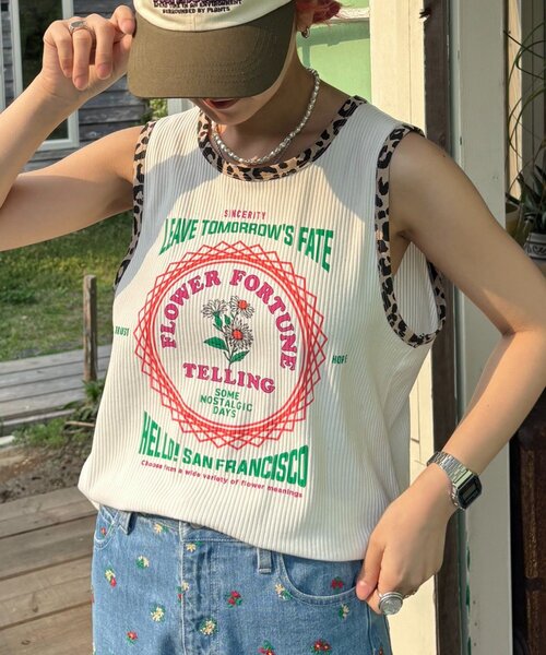 d.i.a タンクトップ プリント ギャル 平成 ネイビー ネオン