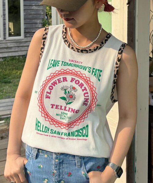 HELLO.SANFRANCISCO（ハローサンフランシスコ）の「【HELLO.SANFRANCISCO】アソート柄レオパードパイピングタンク（タンクトップ・レディース・オフホワイト/イエロー/サックスブルー/オレンジ・ONE SIZE）」の7枚目の写真