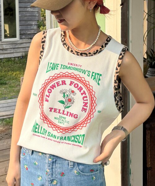 HELLO.SANFRANCISCO（ハローサンフランシスコ）の「【HELLO.SANFRANCISCO】アソート柄レオパードパイピングタンク（タンクトップ・レディース・オフホワイト/イエロー/サックスブルー/オレンジ・ONE SIZE）」の8枚目の写真