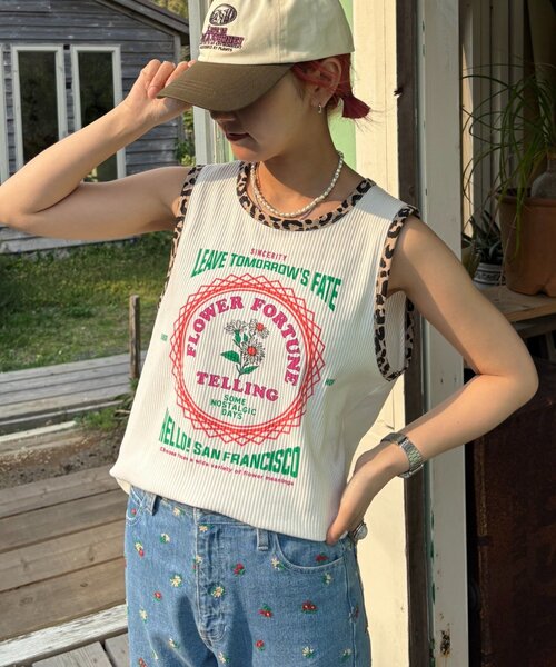 HELLO.SANFRANCISCO（ハローサンフランシスコ）の「【HELLO.SANFRANCISCO】アソート柄レオパードパイピングタンク（タンクトップ・レディース・オフホワイト/イエロー/サックスブルー/オレンジ・ONE SIZE）」の9枚目の写真