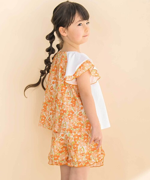Noeil aime BeBe(ノイユエイムベベ)の「【お揃い】水彩花柄裾フリルショートパンツ(90~130cm)(その他パンツ・キッズ・グリーン系その他/オレンジ系その他・110cm/120cm/130cm)」の8枚目の写真
