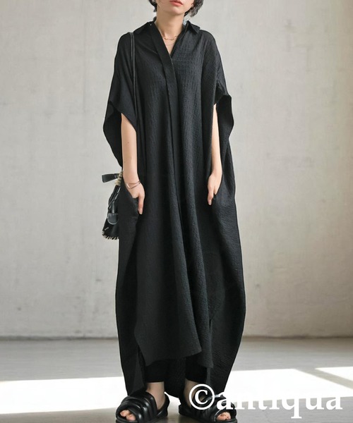 antiqua（アンティカ）の「ジャガードシャツワンピース（シャツワンピース・レディース・ブルー/ブラック・ONESIZE）」の2枚目の写真