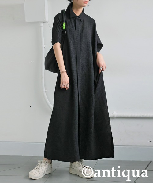 antiqua（アンティカ）の「ジャガードシャツワンピース（シャツワンピース・レディース・ブルー/ブラック・ONESIZE）」の4枚目の写真