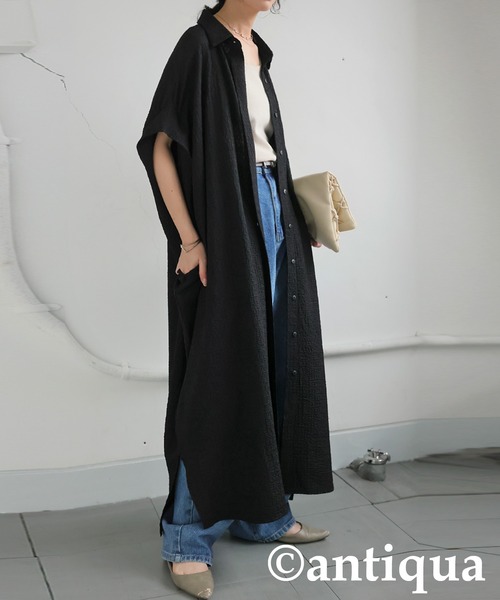 antiqua（アンティカ）の「ジャガードシャツワンピース（シャツワンピース・レディース・ブルー/ブラック・ONESIZE）」の7枚目の写真