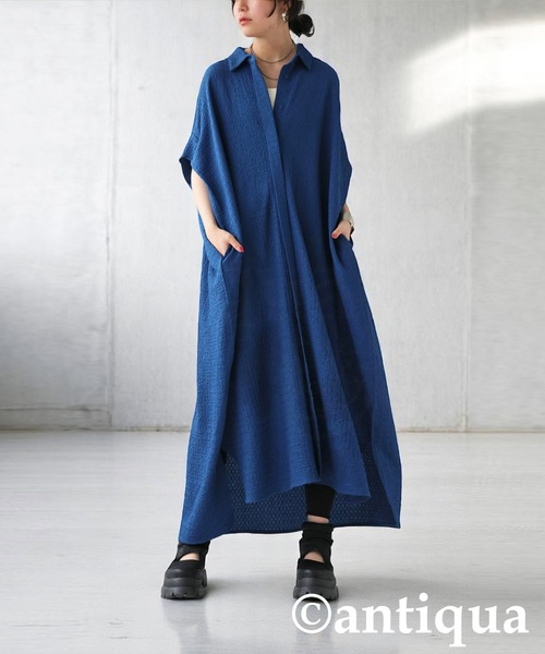 antiqua（アンティカ）の「ジャガードシャツワンピース（シャツワンピース・レディース・ブルー/ブラック・ONESIZE）」の8枚目の写真