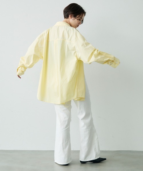 セール】Lace repaired damaged flare white denim pants