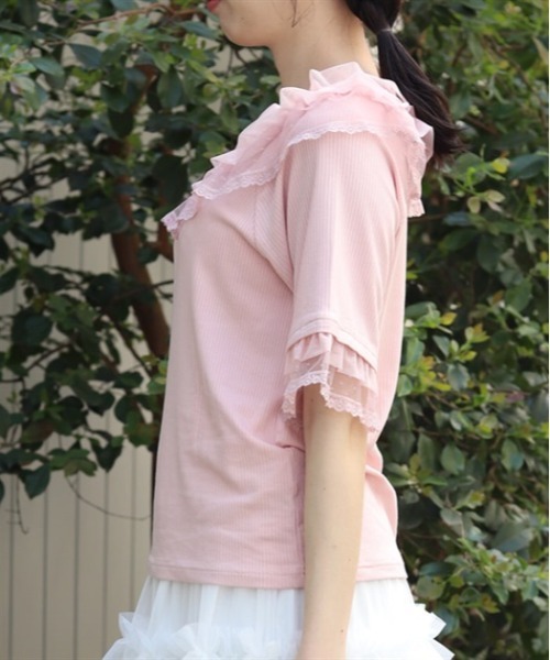 axes femme ピンクドット 半袖フリルワンピース ワンピース