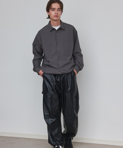 MILITARY(ミリタリー)の「【SETUP7】PU Cargo Trousers / PUレザーカーゴパンツ ワイドシルエット(カーゴパンツ・メンズ・ブラック/グレー/ブラウン・M/L)」の22枚目の写真