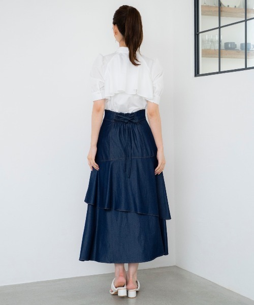 AND COUTURE(アンドクチュール)の「デニムライクレイヤードフリルスカート(スカート・レディース・ネイビー/ブルー/ブラック・SMALL/MEDIUM)」の17枚目の写真
