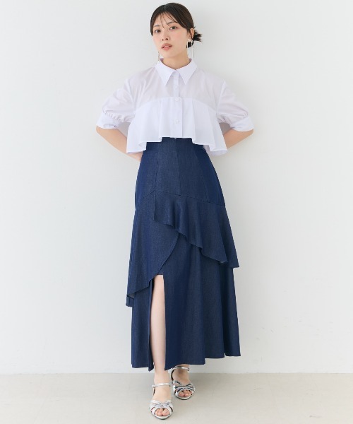 AND COUTURE(アンドクチュール)の「デニムライクレイヤードフリルスカート(スカート・レディース・ネイビー/ブルー/ブラック・SMALL/MEDIUM)」の20枚目の写真