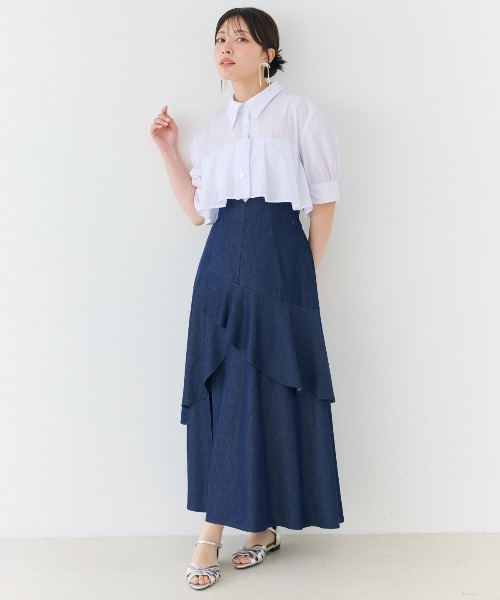 AND COUTURE(アンドクチュール)の「デニムライクレイヤードフリルスカート(スカート・レディース・ネイビー/ブルー/ブラック・SMALL/MEDIUM)」の22枚目の写真