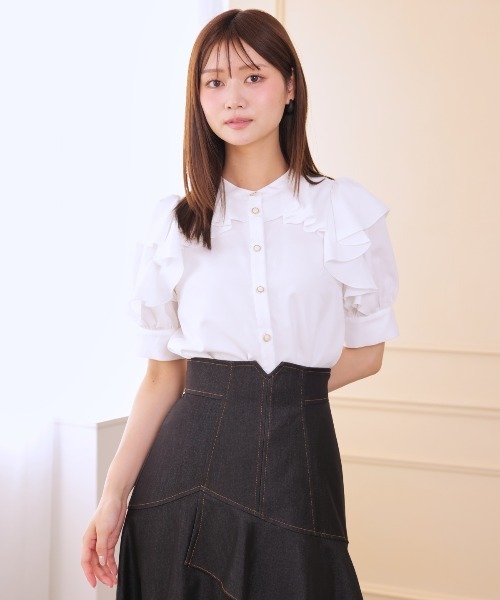 AND COUTURE(アンドクチュール)の「デニムライクレイヤードフリルスカート(スカート・レディース・ネイビー/ブルー/ブラック・SMALL/MEDIUM)」の5枚目の写真