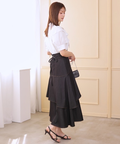 デニムライクレイヤードフリルスカート（スカート）｜AND COUTURE