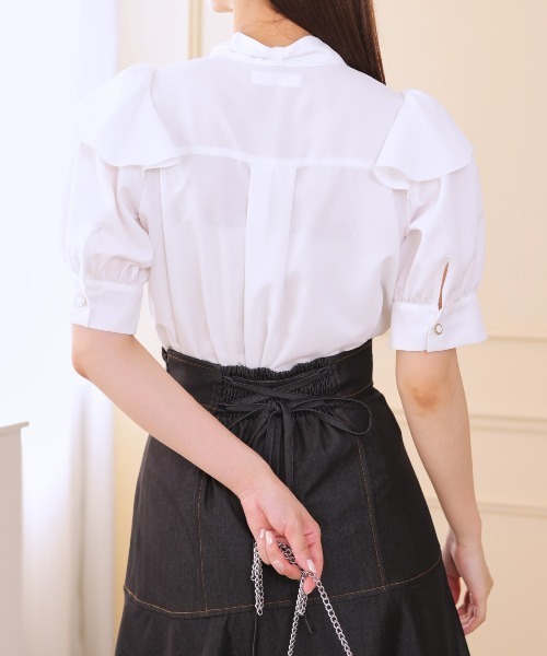 AND COUTURE(アンドクチュール)の「デニムライクレイヤードフリルスカート(スカート・レディース・ネイビー/ブルー/ブラック・SMALL/MEDIUM)」の8枚目の写真