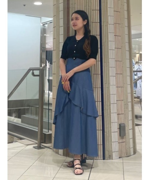 AND COUTURE(アンドクチュール)の「デニムライクレイヤードフリルスカート(スカート・レディース・ネイビー/ブルー/ブラック・SMALL/MEDIUM)」の13枚目の写真
